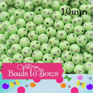 10mm Light Green Rhinestone Beads, Bubblegum bead, Acrylic Beads, 10mm Round Bead, Bling Bead, Embellishment, Chunky Necklace Supply