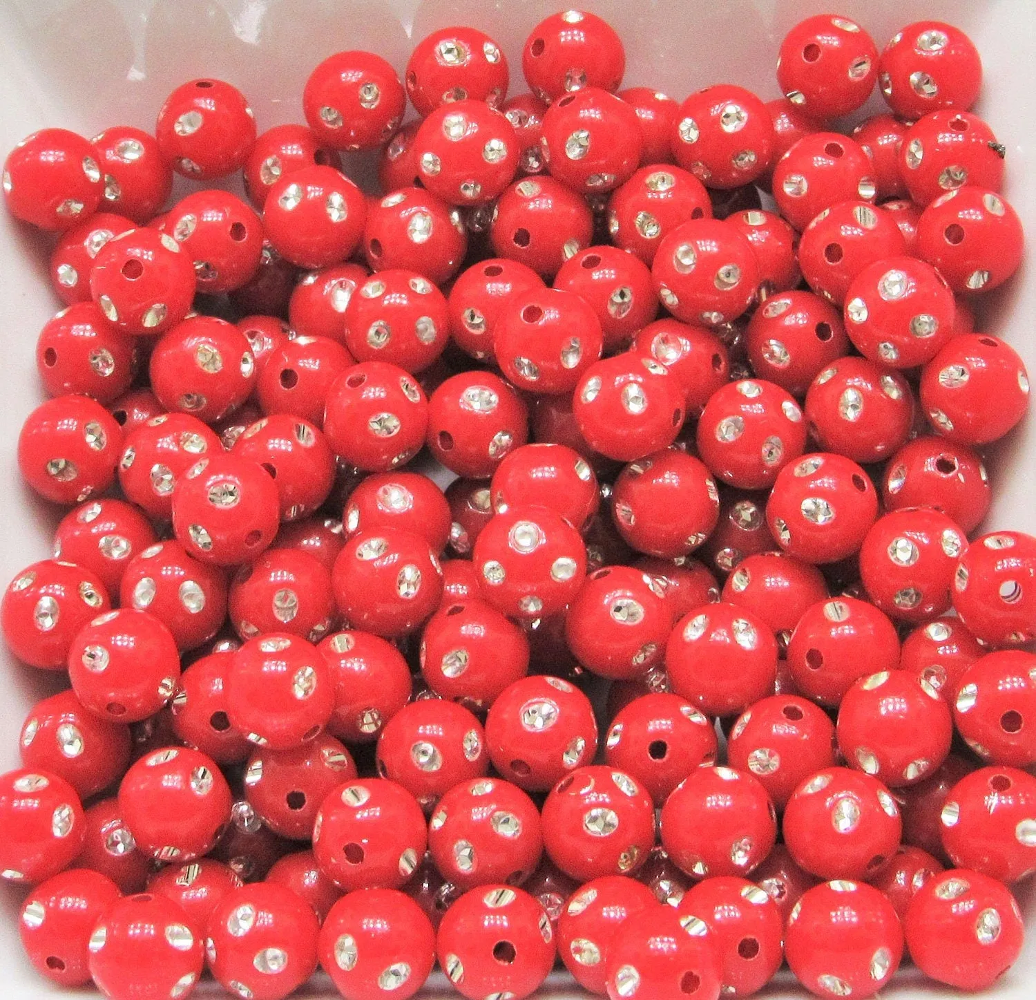 10mm Red Bubblegum Rhinestone Beads, Bubblegum Beads, Chunky Bling Beads, Gumball Beads Chunky Necklace Beads, Rhinestone look Beads