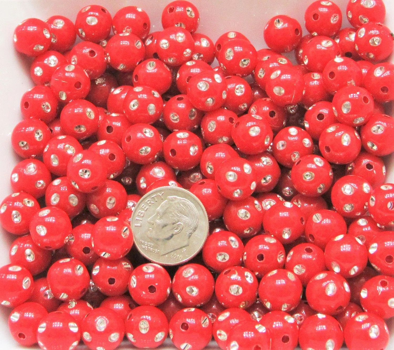 10mm Red Bubblegum Rhinestone Beads, Bubblegum Beads, Chunky Bling Beads, Gumball Beads Chunky Necklace Beads, Rhinestone look Beads