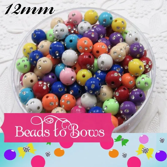 11-12mm Assorted Bling Beads,  Bubblegum Beads,  Chunky Acrylic Bead, Chunky Necklace Supply, Bulk Beads, Chunky Bubblegum Necklace Beads