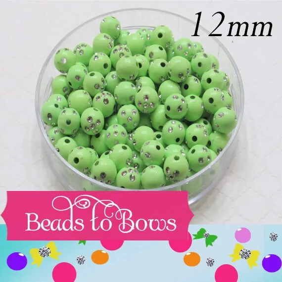 12mm Light Green Bling Beads,  Bubblegum Beads,  Chunky Acrylic Bead, Chunky Necklace Supply, Bulk Beads, Chunky Bubblegum Necklace Beads