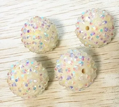 20mm Ivory Rhinestone Beads, Chunky Bubblegum Beads, Rhinestone Bubblegum Beads, Chunky Beads Bubblegum Beads, DIY Chunky Necklace Beads