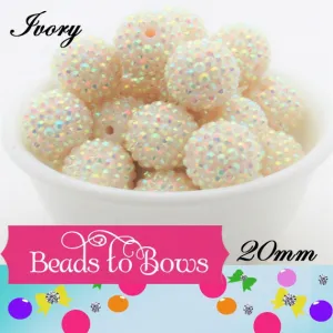 20mm Ivory Rhinestone Beads, Chunky Bubblegum Beads, Rhinestone Bubblegum Beads, Chunky Beads Bubblegum Beads, DIY Chunky Necklace Beads