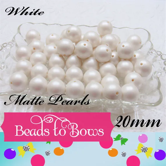 20mm Matte White Pearls,  Bubblegum Beads, Chunky Gumball Beads,  Matte Pearls, Acrylic  Beads, Chunky Pearl