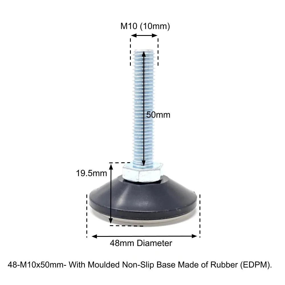 48mm-M10x50mm Non-Slip Screw In Levelling Machine Feet Height Adjustable, Made In Germany
