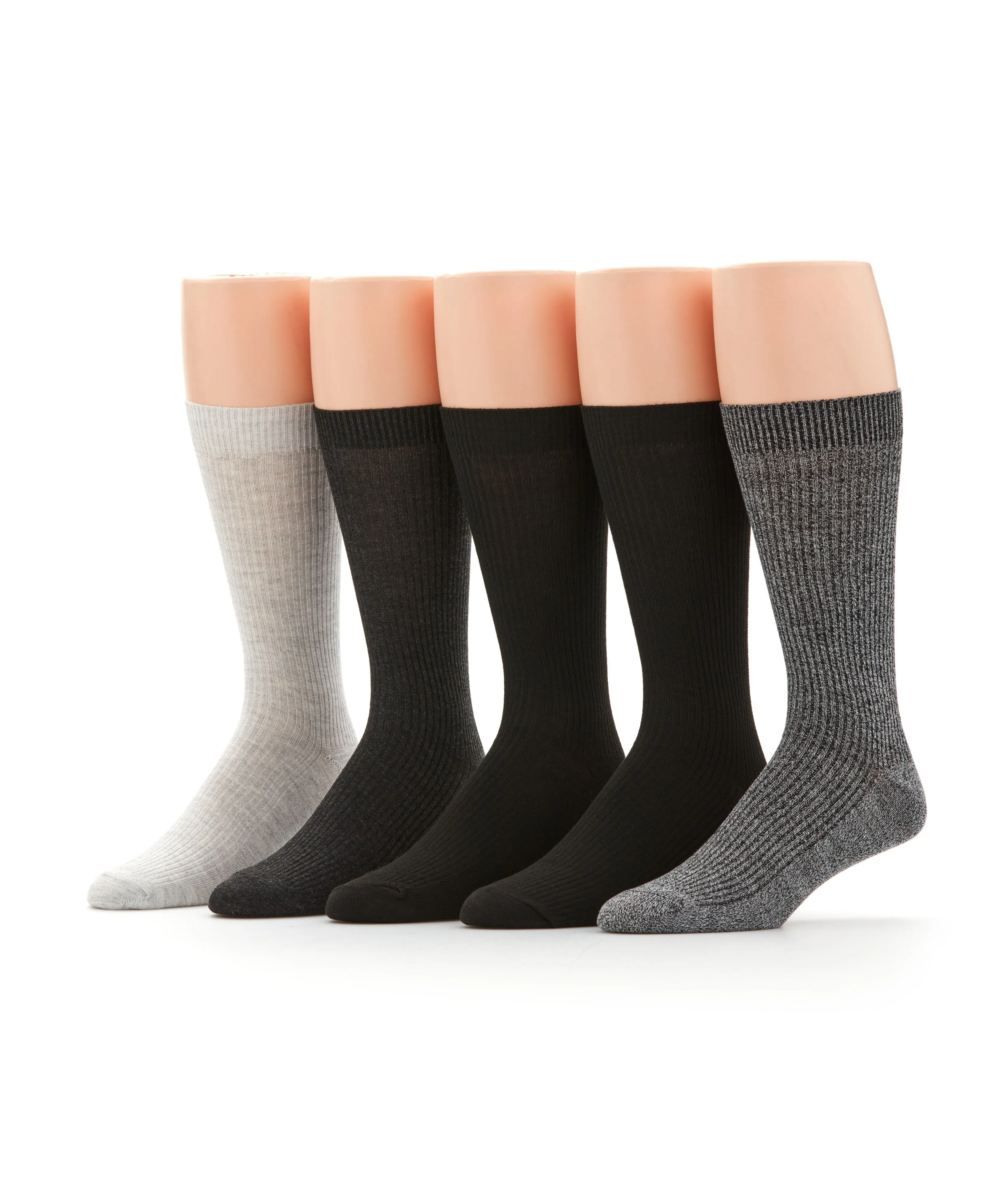 5 Pack Ribbed Crew Socks