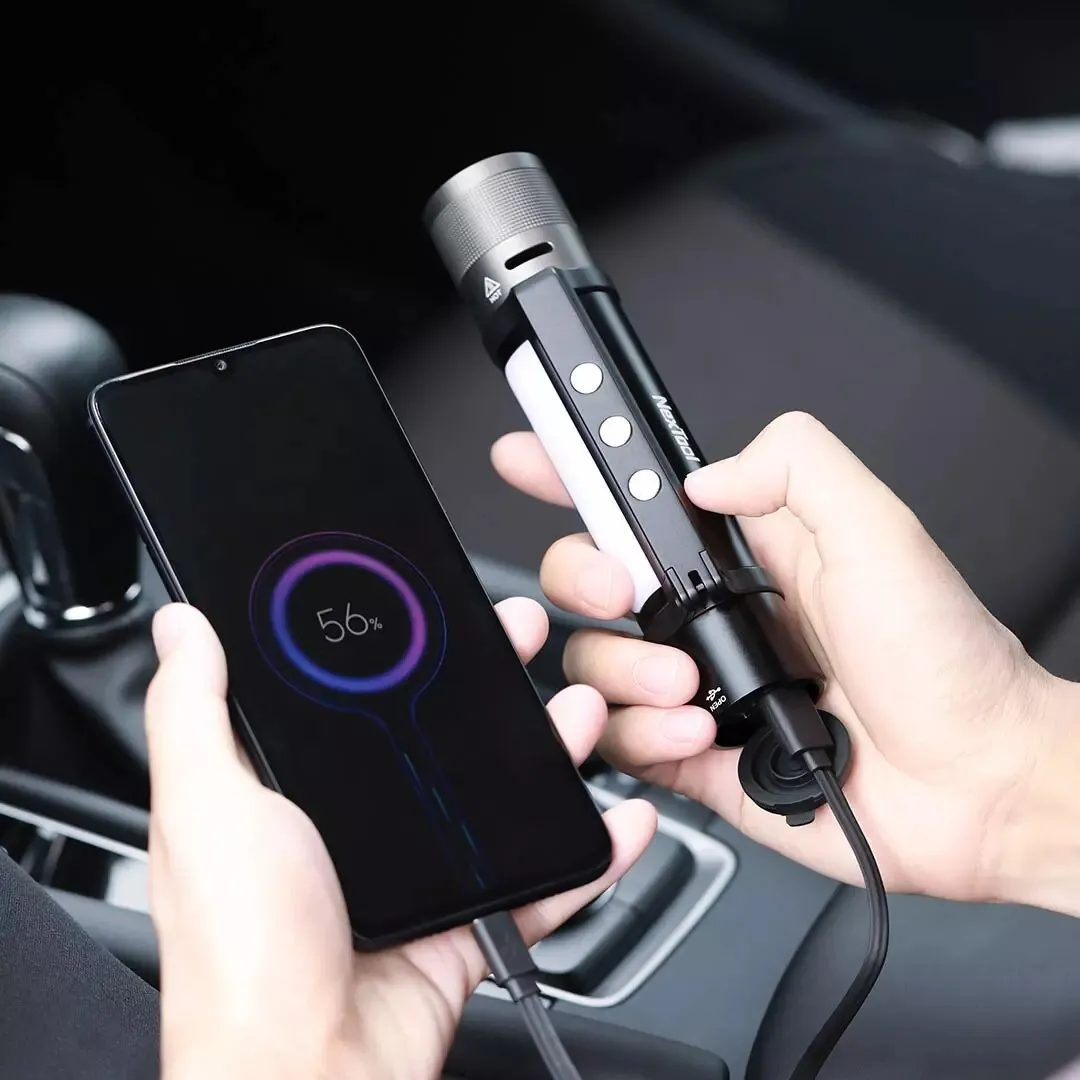 A 10000 Lumens Flashlight | An Alarm Mobile Power Bank With A Magnetic USB-C Charging Work Light