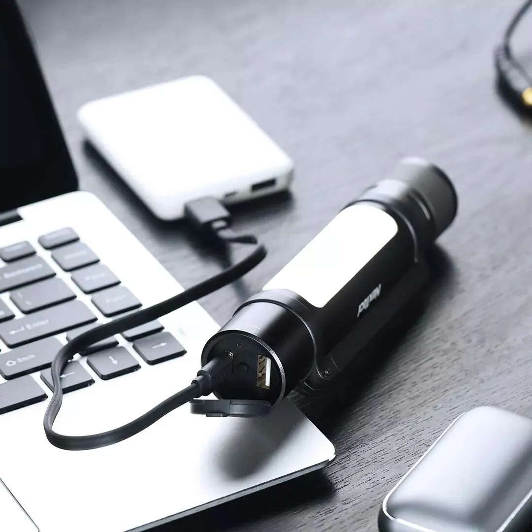 A 10000 Lumens Flashlight | An Alarm Mobile Power Bank With A Magnetic USB-C Charging Work Light