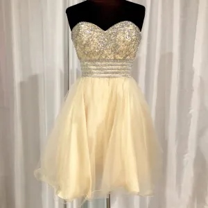 ANNY LEE Cream Strapless Embellished Short Dress Size XS