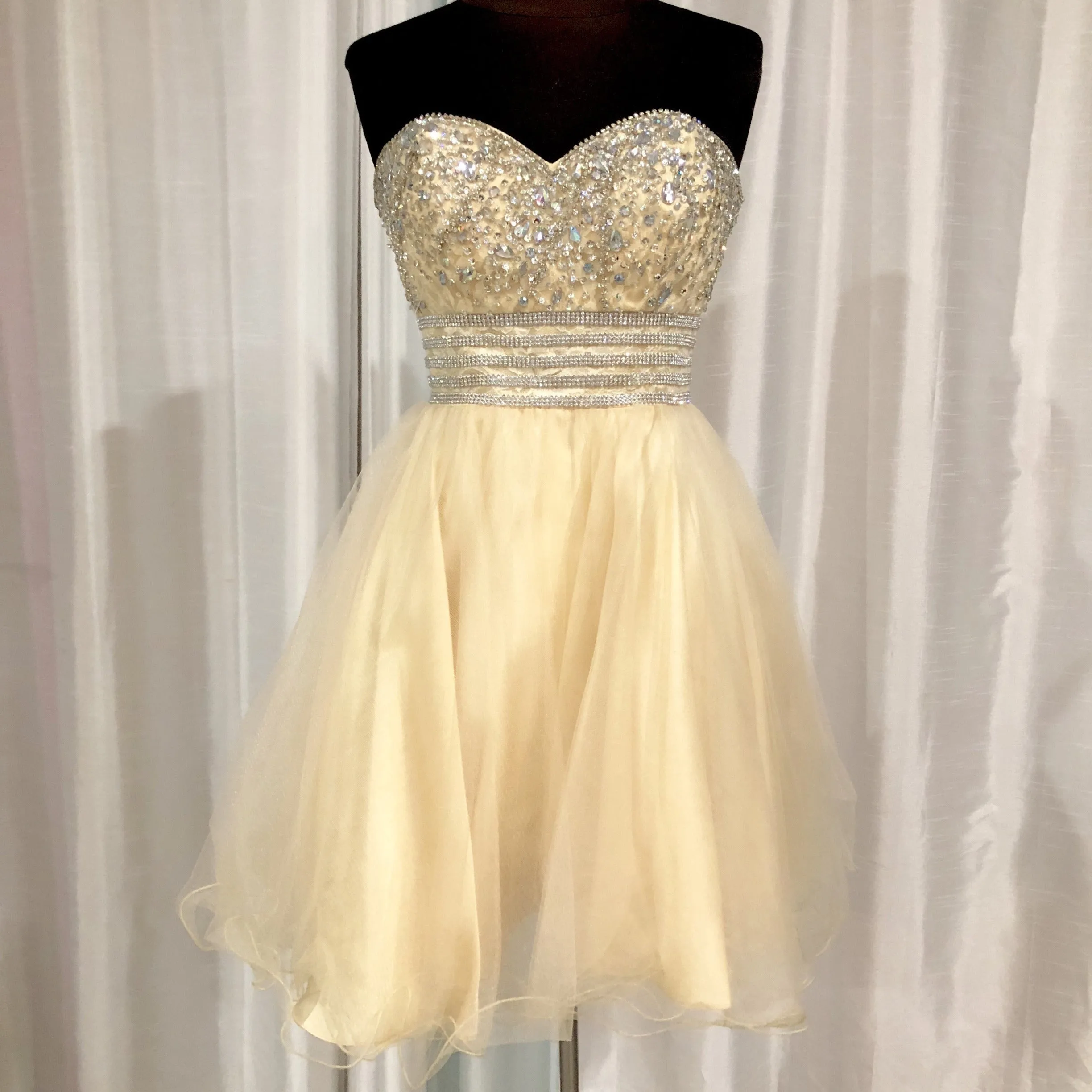 ANNY LEE Cream Strapless Embellished Short Dress Size XS