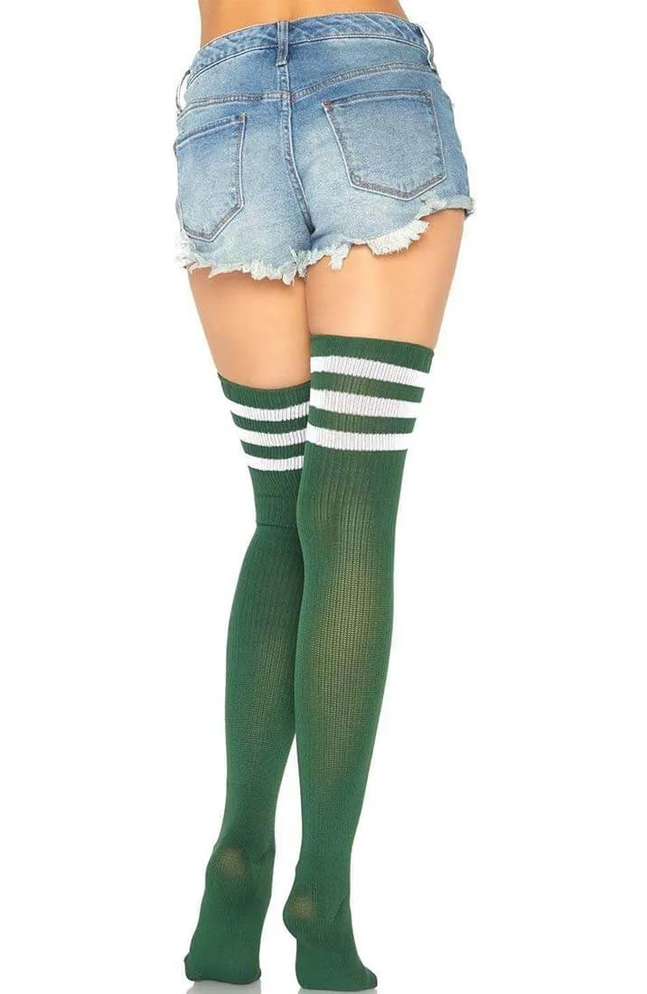 Army green Athlete stockings with white stripes
