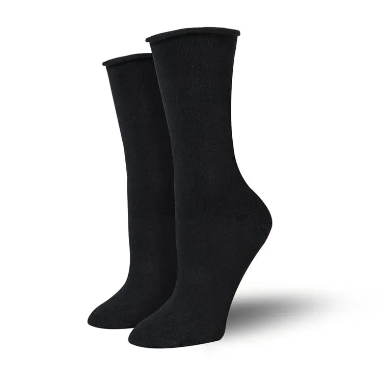 Bambukas Womens Black Roll-Top Socks