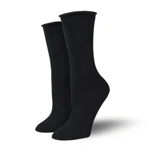 Bambukas Womens Black Roll-Top Socks
