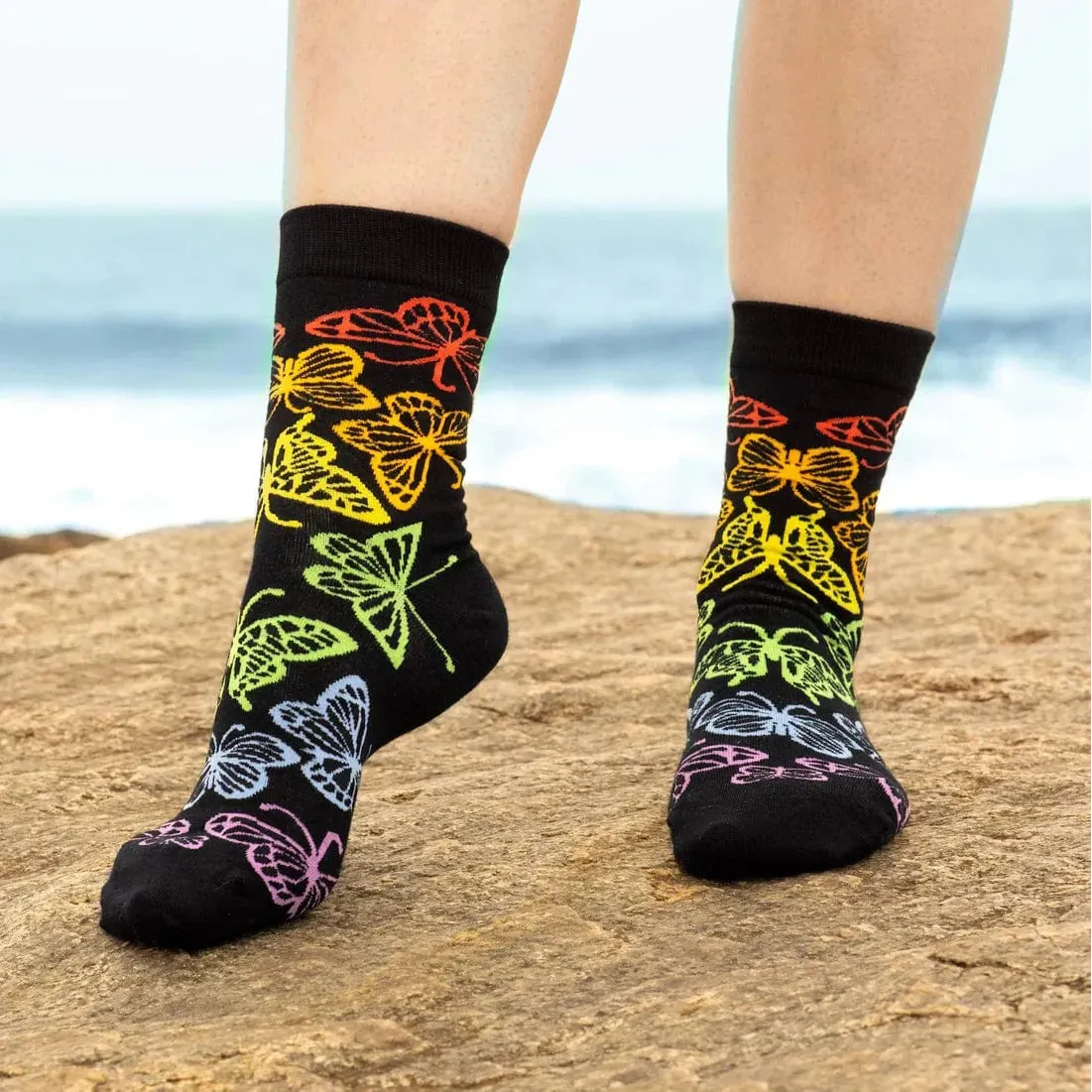 Bambukas Womens Rainbow Butterflies Crew Socks