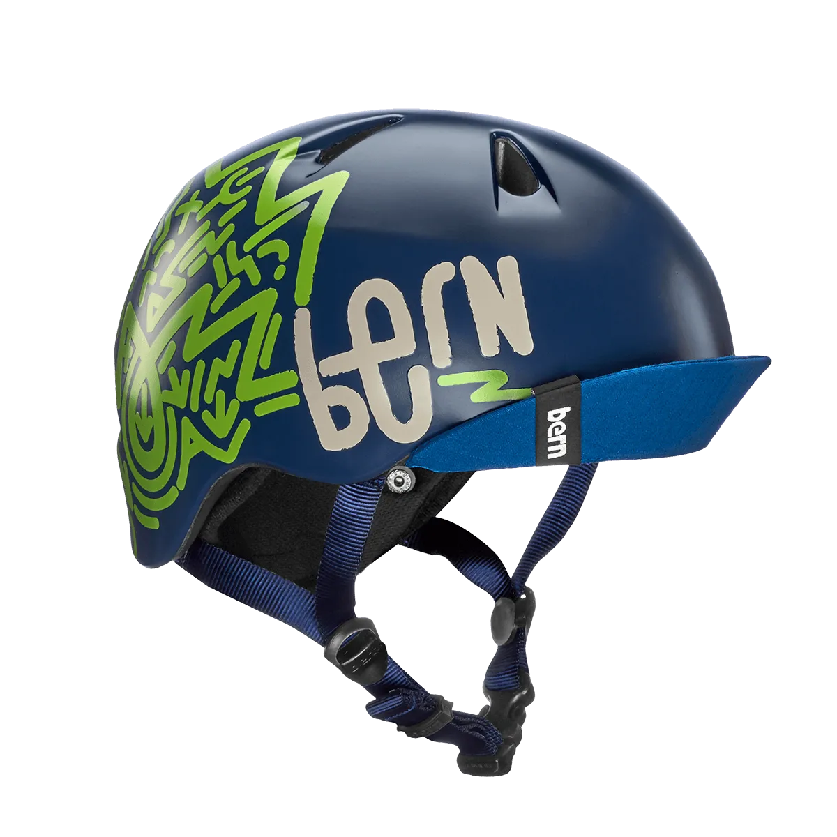 Bern Nino Satin Navy Blue Zig-Zag w/ Flip Visor