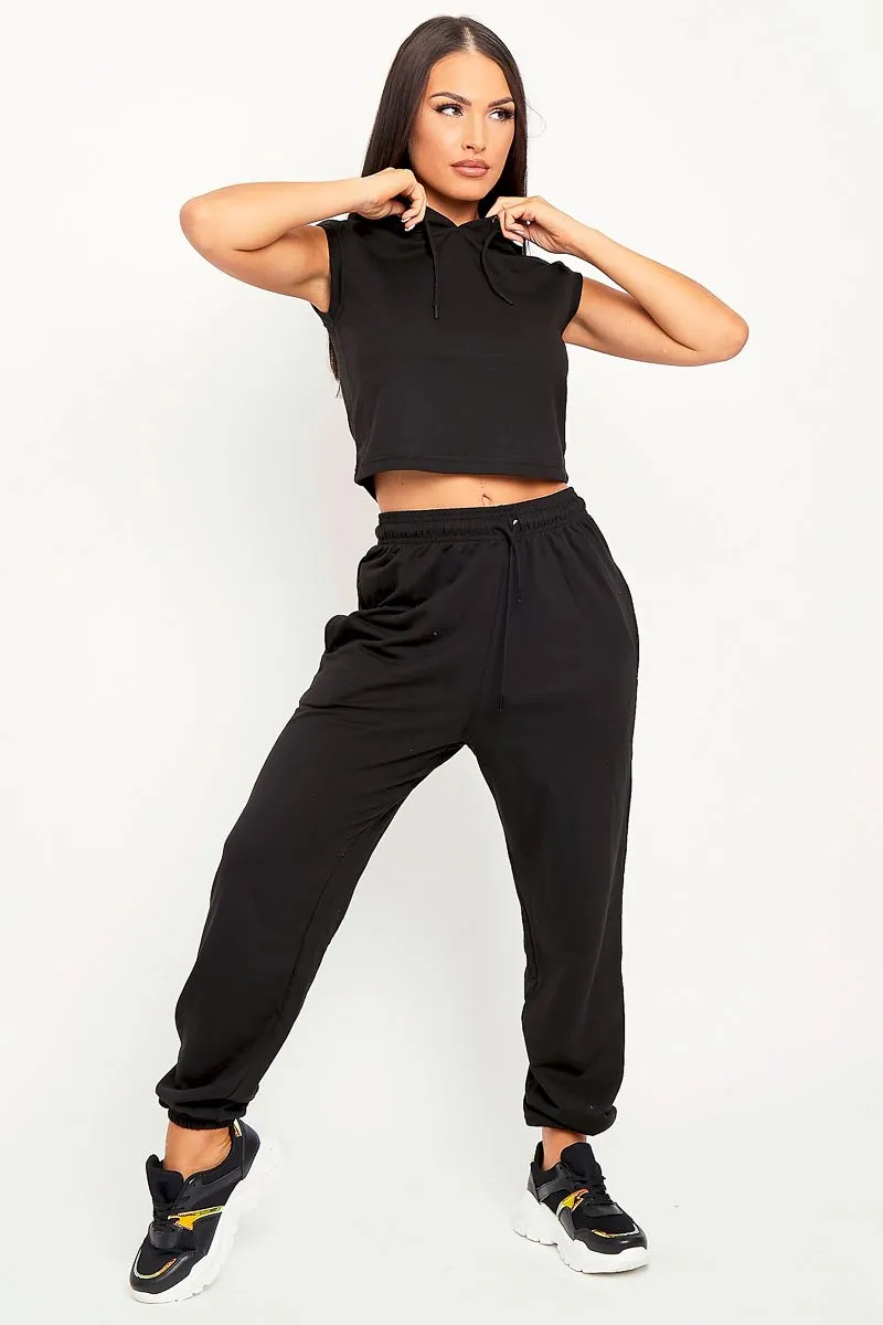 Black Cropped Hoodie Joggers Loungewear Co-ord - Kylie