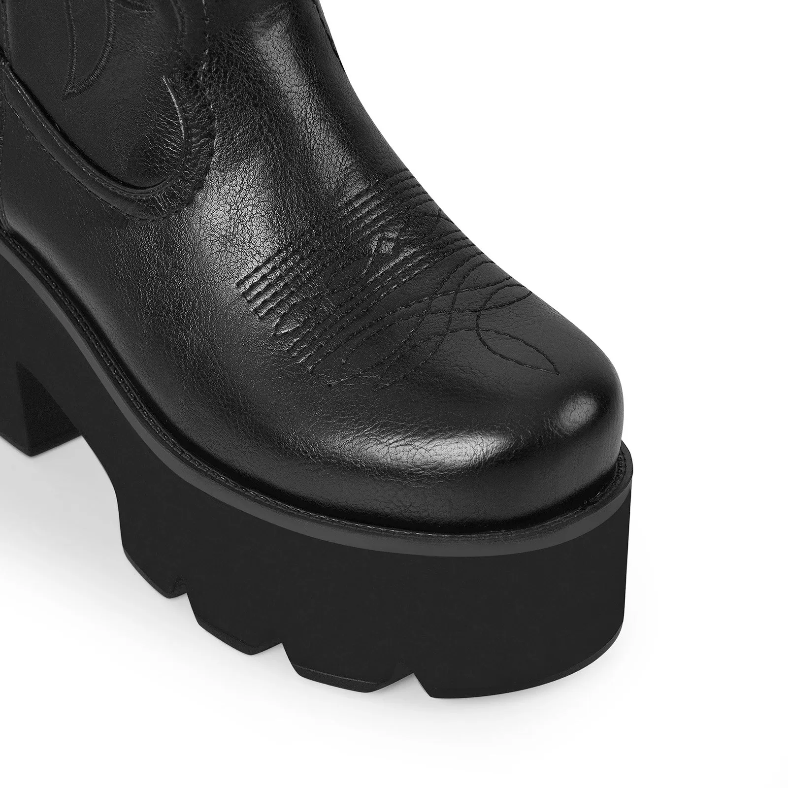 Black Embroidery Western Mid-Calf Boots