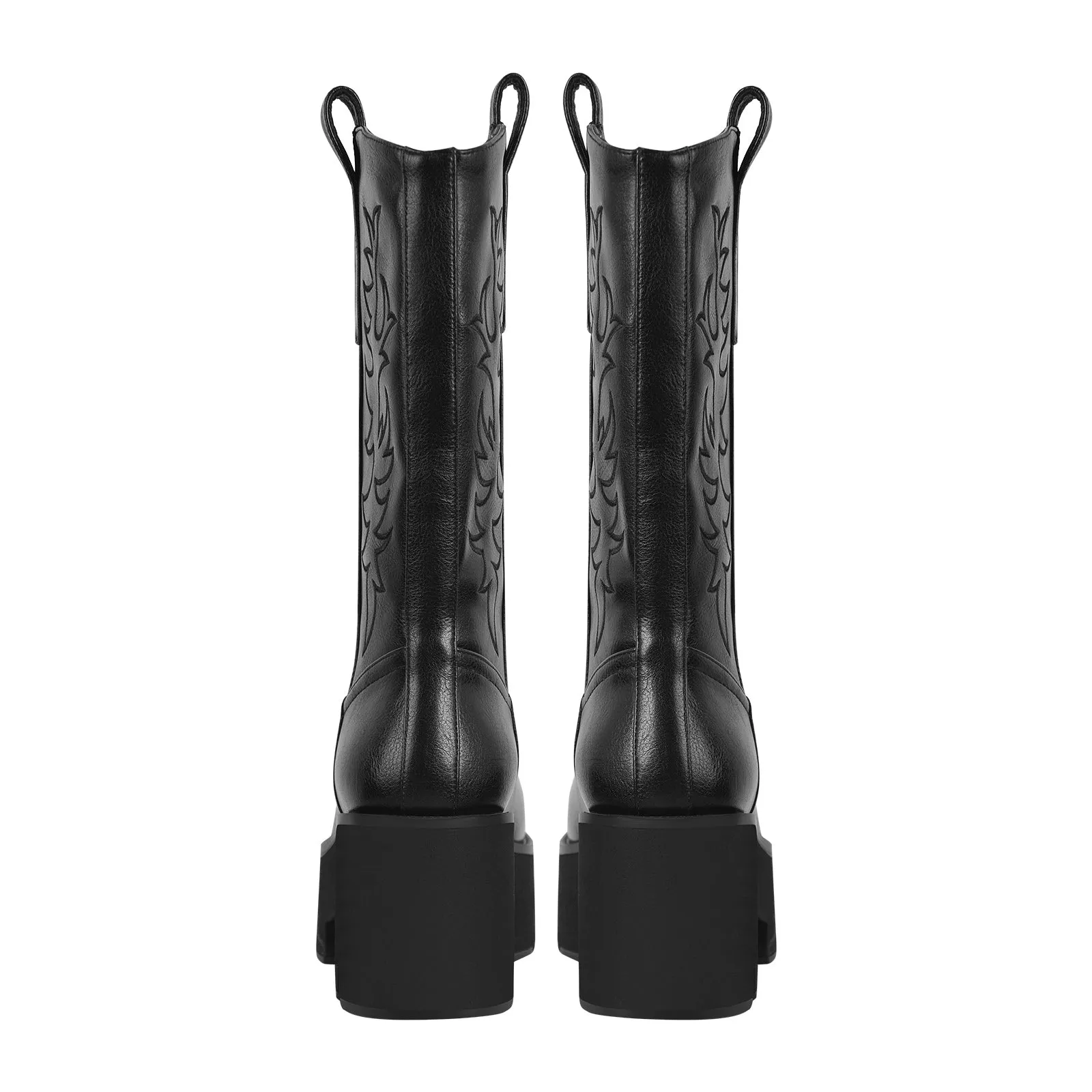 Black Embroidery Western Mid-Calf Boots