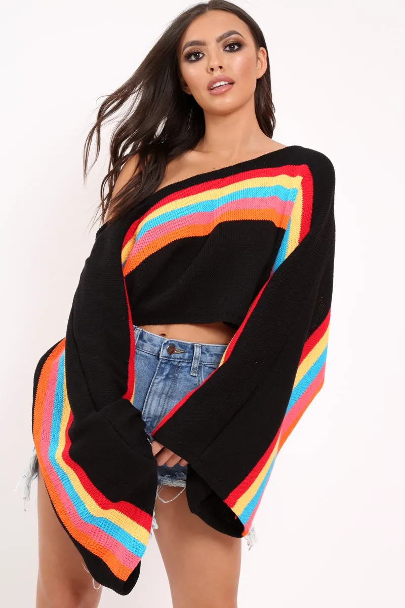 Black Jumper with Stripe Rainbow Middle Jumper - Dasie