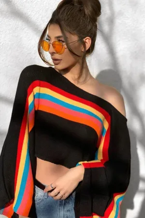 Black Jumper with Stripe Rainbow Middle Jumper - Dasie