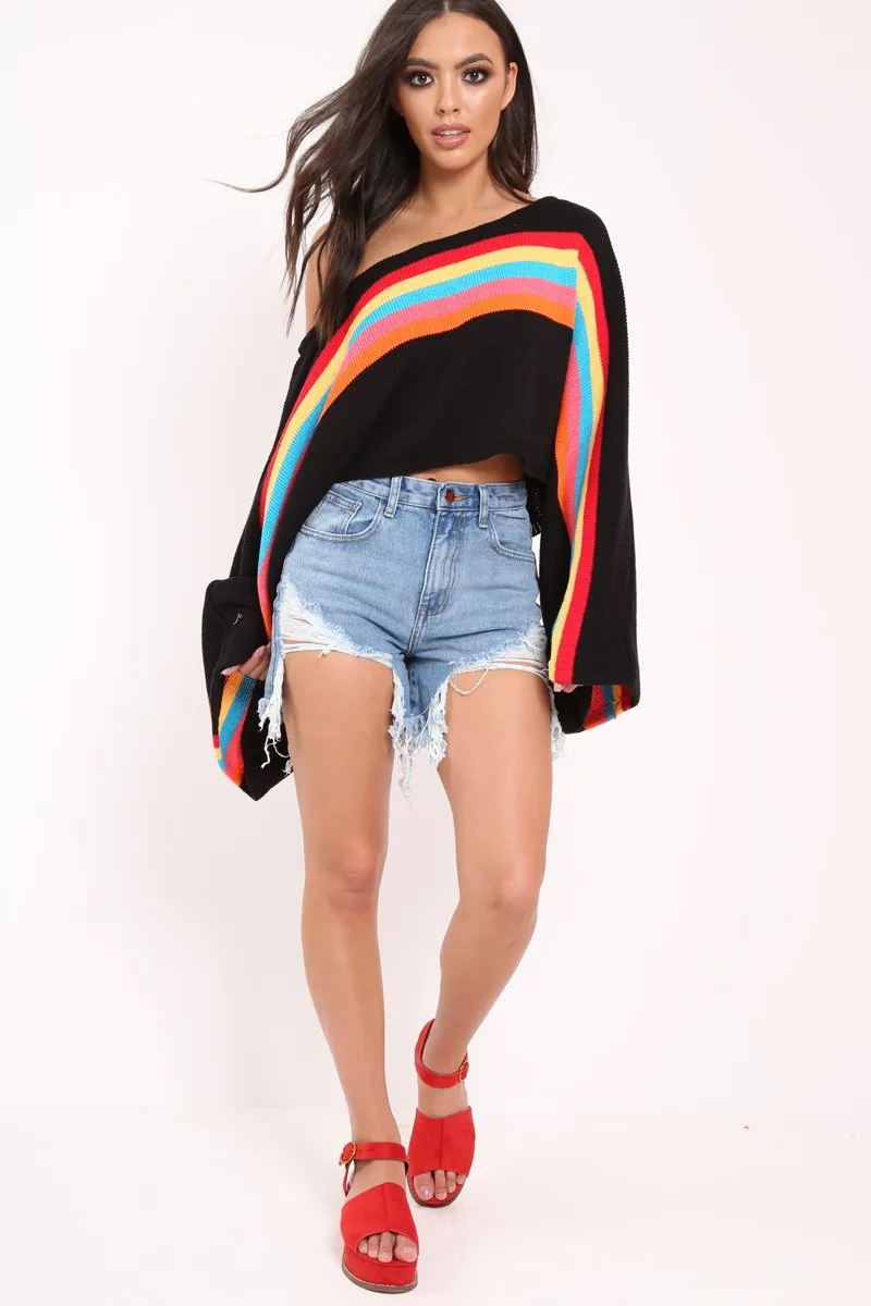 Black Jumper with Stripe Rainbow Middle Jumper - Dasie