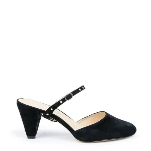Black Suede Mule   Studded Black Twiggy Strap