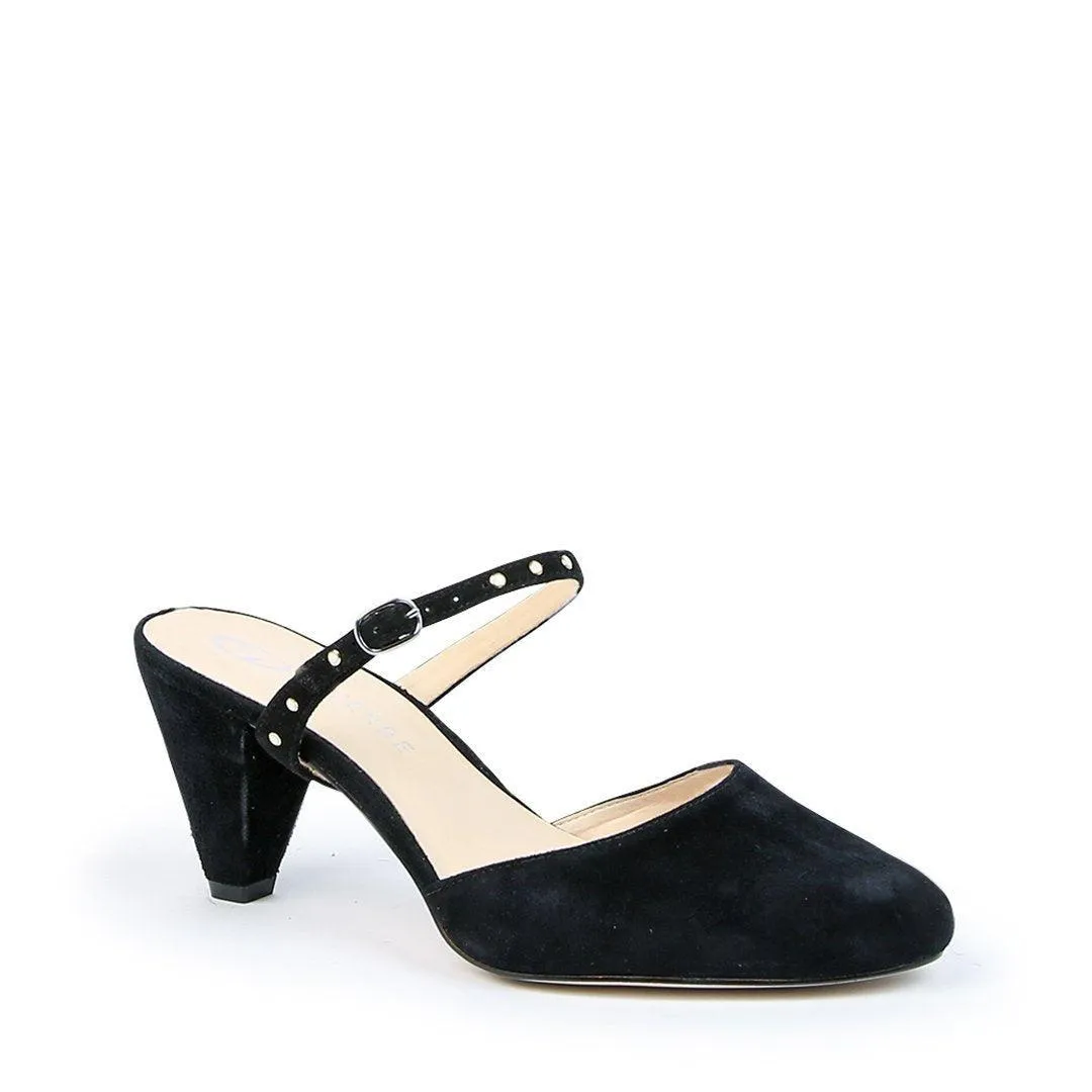 Black Suede Mule   Studded Black Twiggy Strap