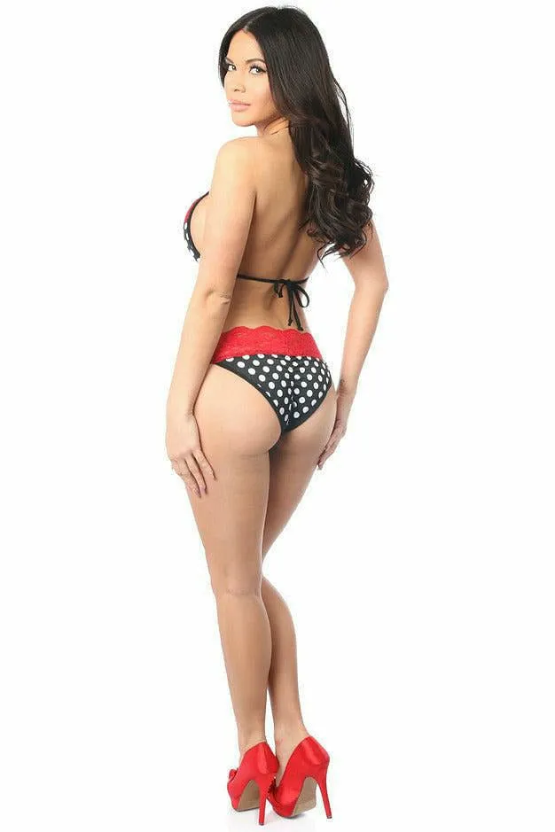 Black/White Polka Dot Pucker Back Bikini w/Lace Trim