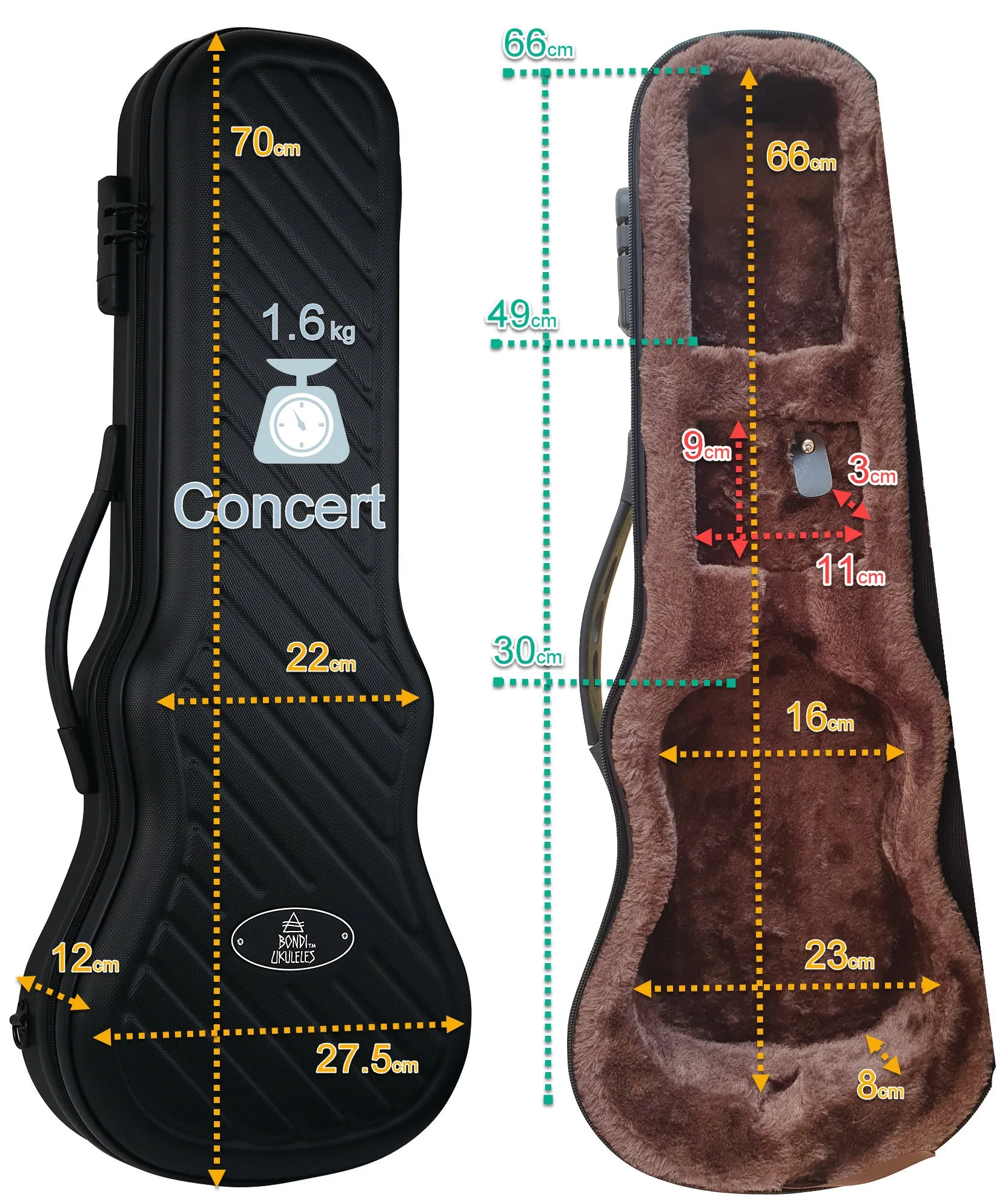 Bondi Shock-Rock Concert Ukulele Hard Case - Silver