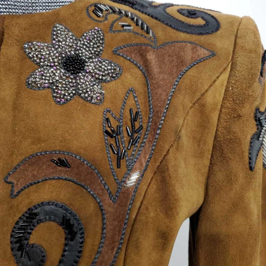 Brown with Black Flowers Suede Western Top