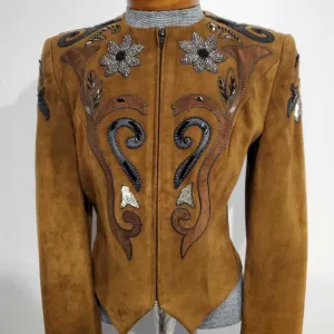 Brown with Black Flowers Suede Western Top