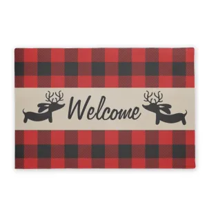 Buffalo Plaid Reindeer Dachshund Doormat