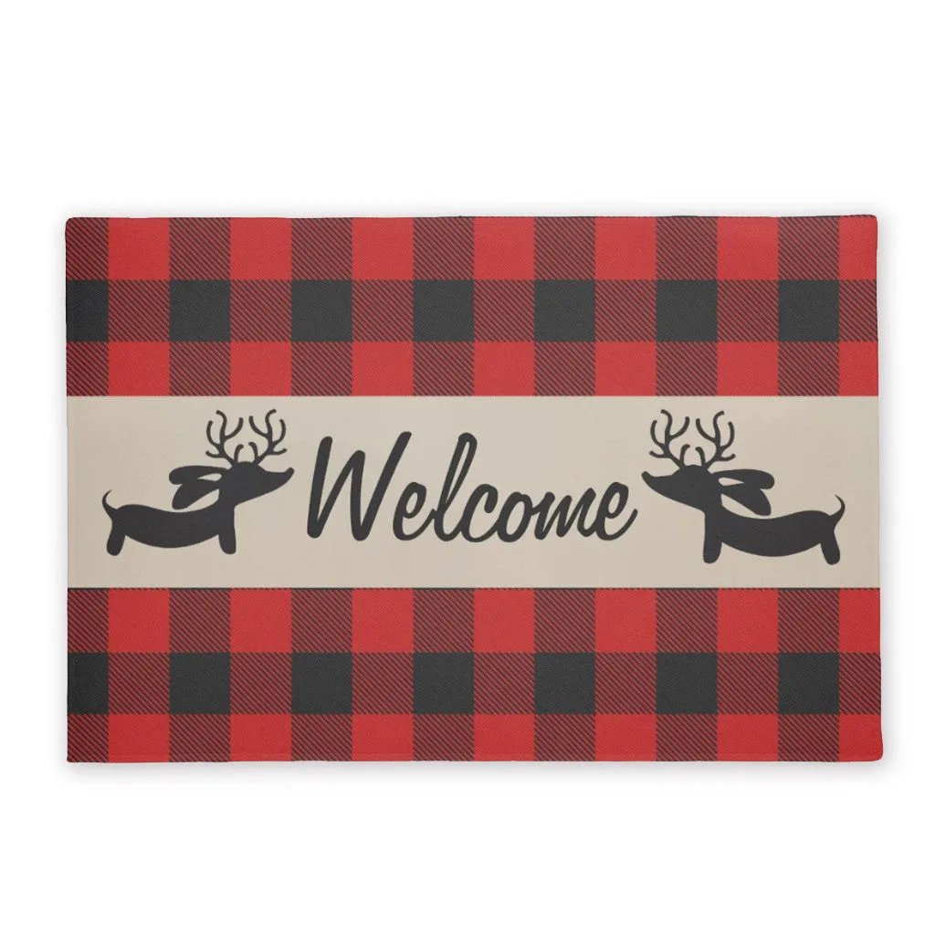 Buffalo Plaid Reindeer Dachshund Doormat