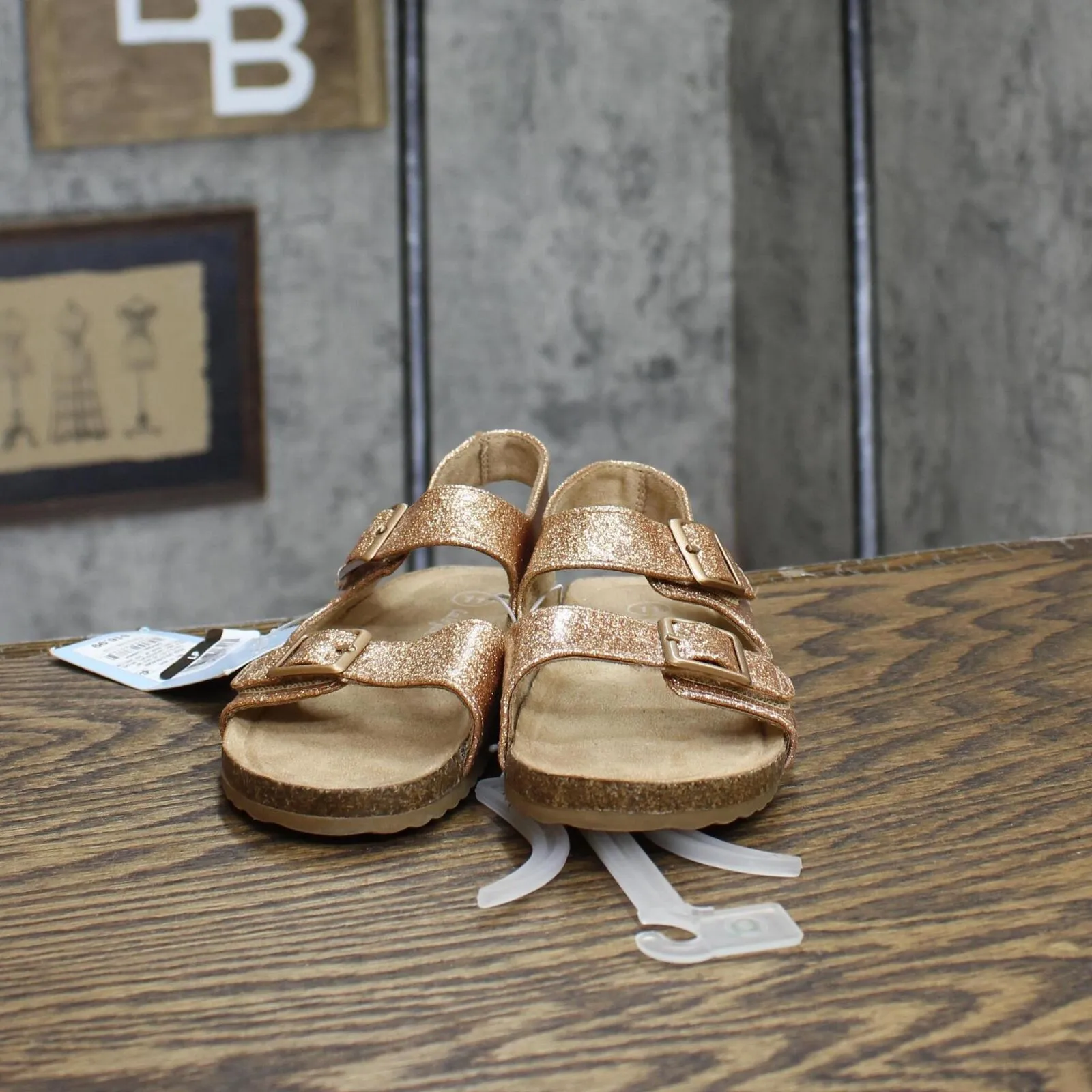 Cat & Jack Toddler Girls Reagan Glitter Footbed Sandals Rose Gold Brown 11T