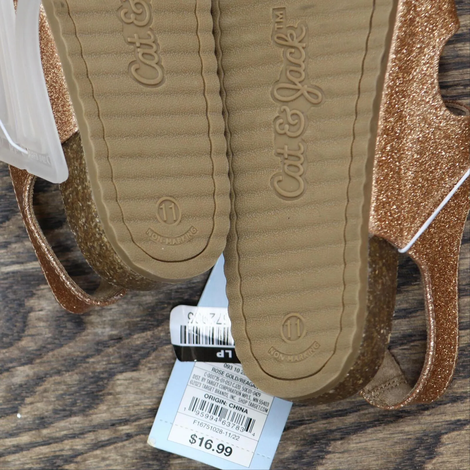 Cat & Jack Toddler Girls Reagan Glitter Footbed Sandals Rose Gold Brown 11T