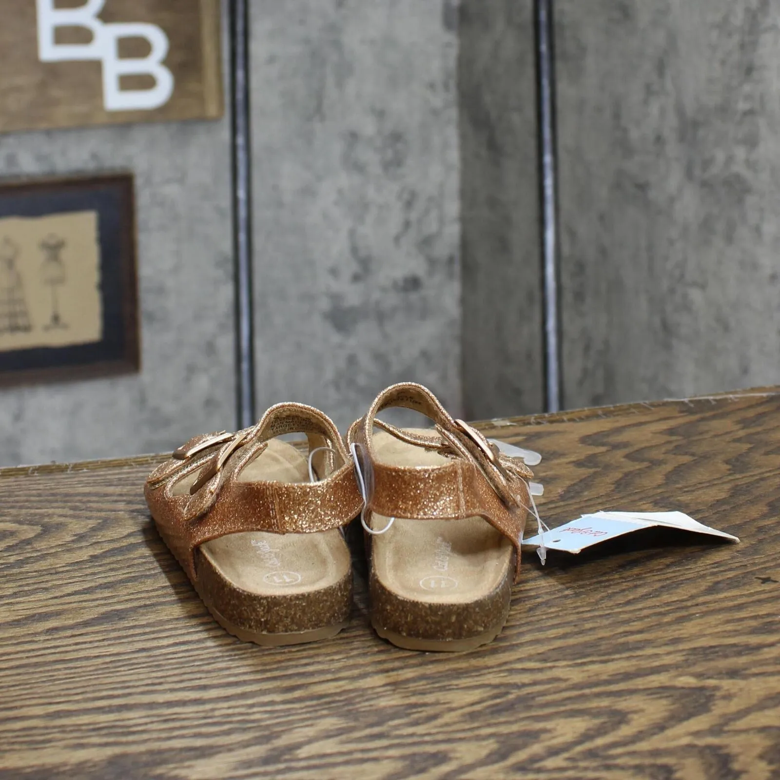 Cat & Jack Toddler Girls Reagan Glitter Footbed Sandals Rose Gold Brown 11T