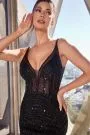 CD CD0232 - Bead Embellished Fit & Flare Prom Gown with Sheer V-Neck Bodice