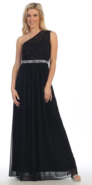 Celavie 6288 One Shoulder Rhinestones Waist Long Formal Dress