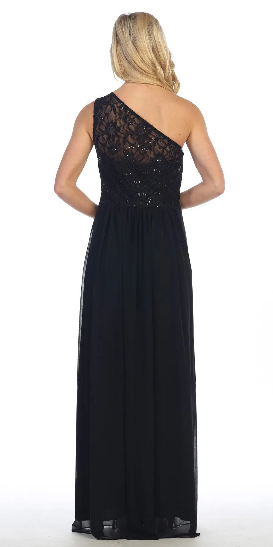 Celavie 6288 One Shoulder Rhinestones Waist Long Formal Dress