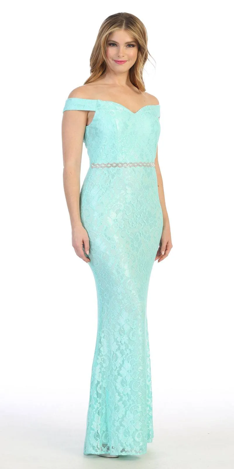 Celavie 6409 Off-Shoulder Lace Mermaid Long Dress