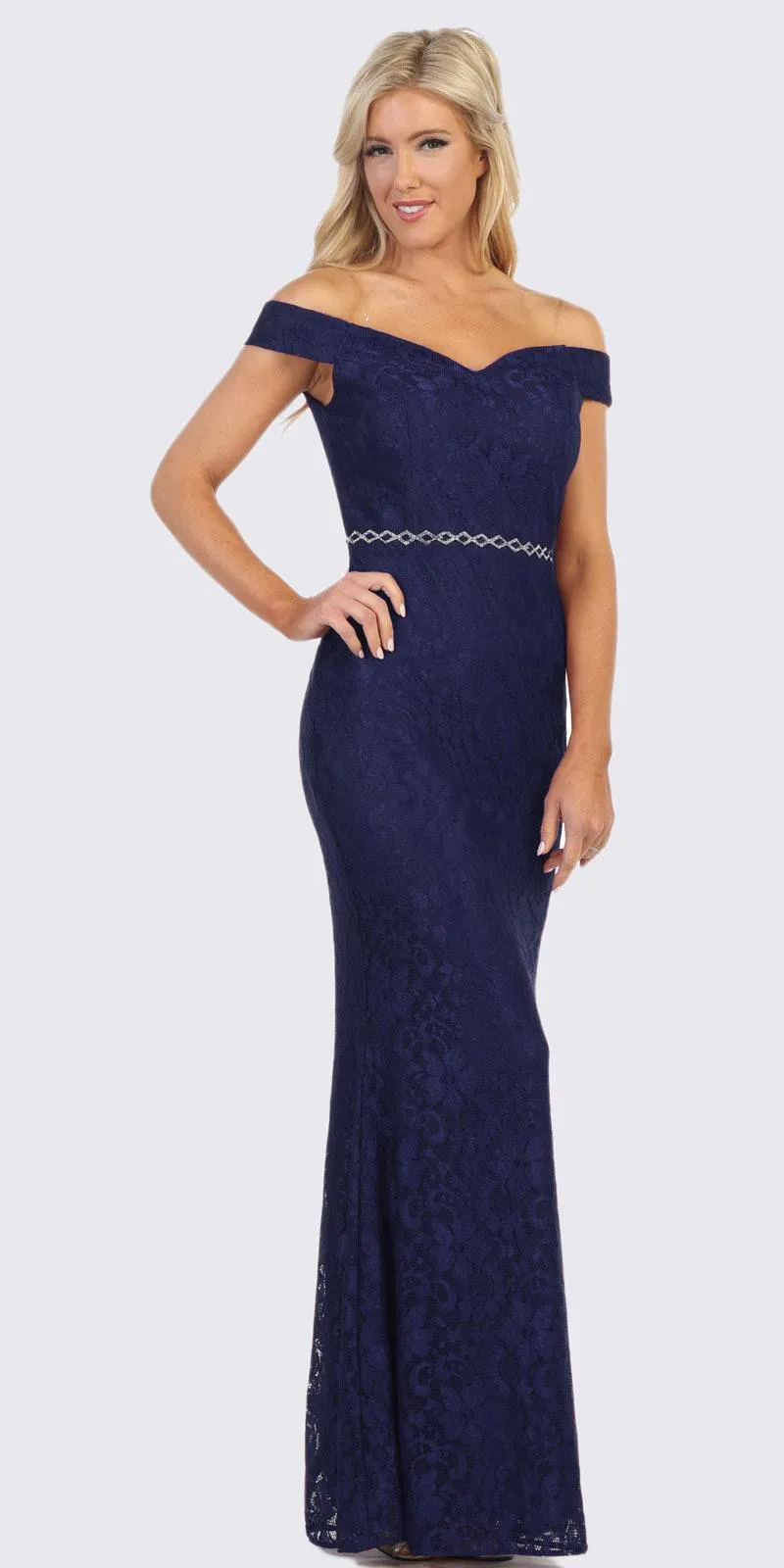 Celavie 6409 Off-Shoulder Lace Mermaid Long Dress