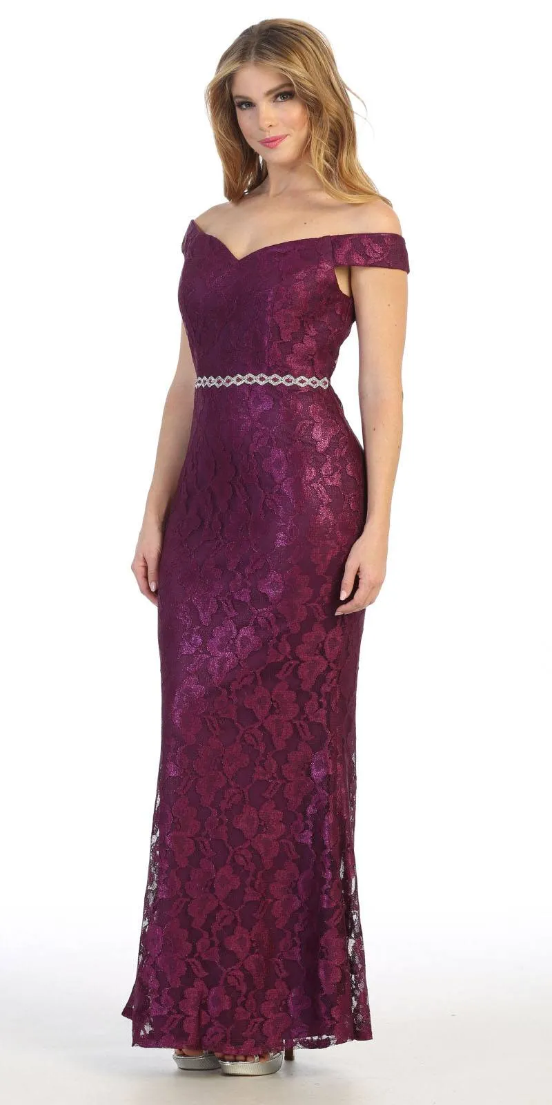 Celavie 6409 Off-Shoulder Lace Mermaid Long Dress