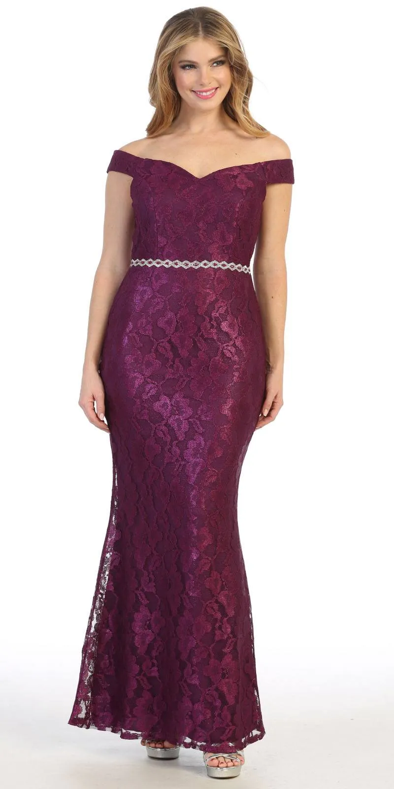 Celavie 6409 Off-Shoulder Lace Mermaid Long Dress