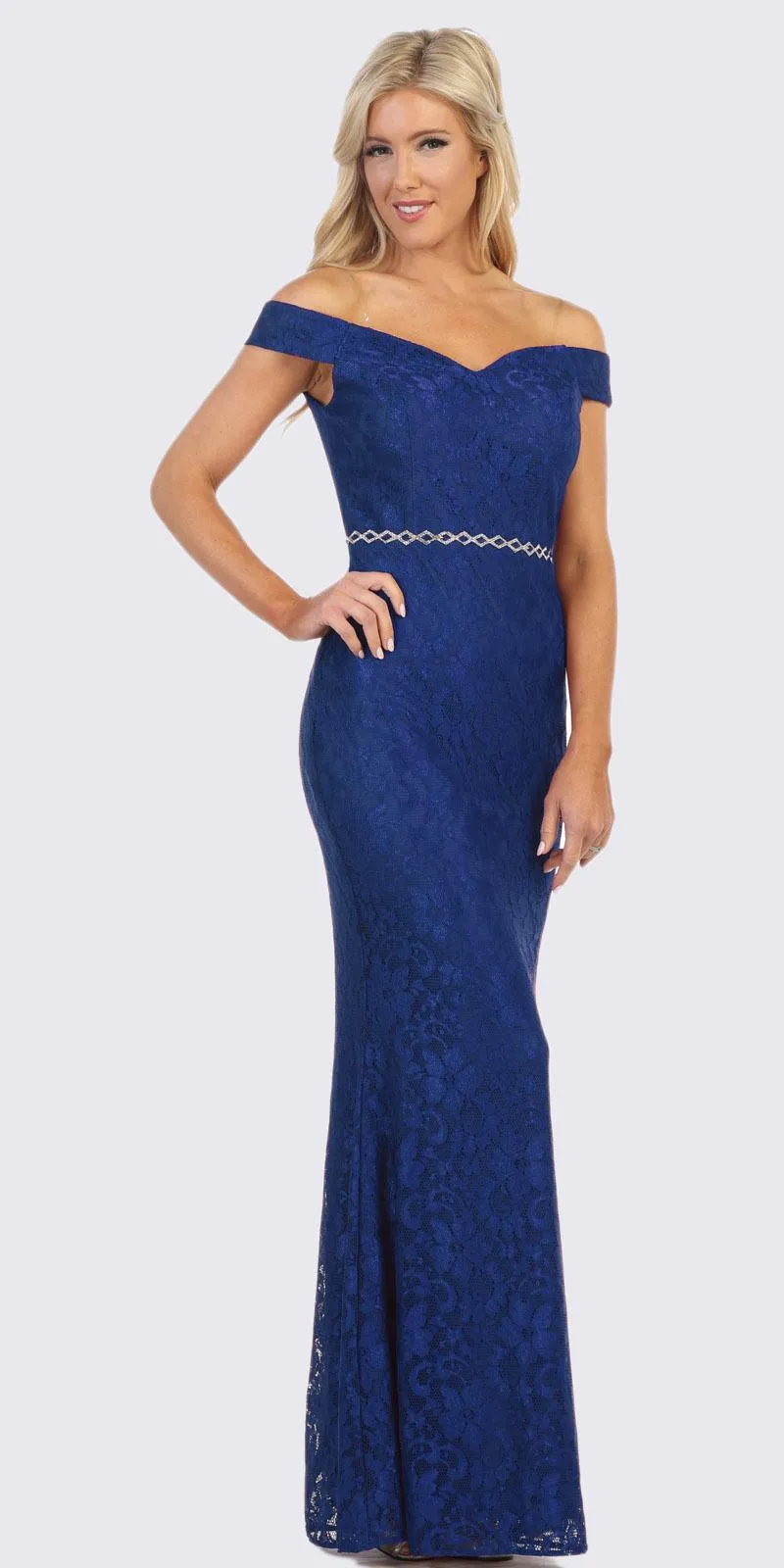 Celavie 6409 Off-Shoulder Lace Mermaid Long Dress