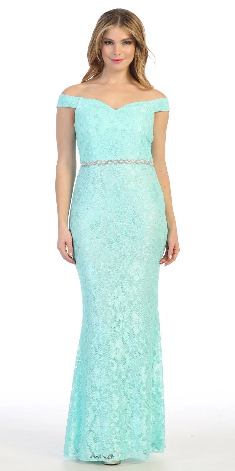 Celavie 6409 Off-Shoulder Lace Mermaid Long Dress