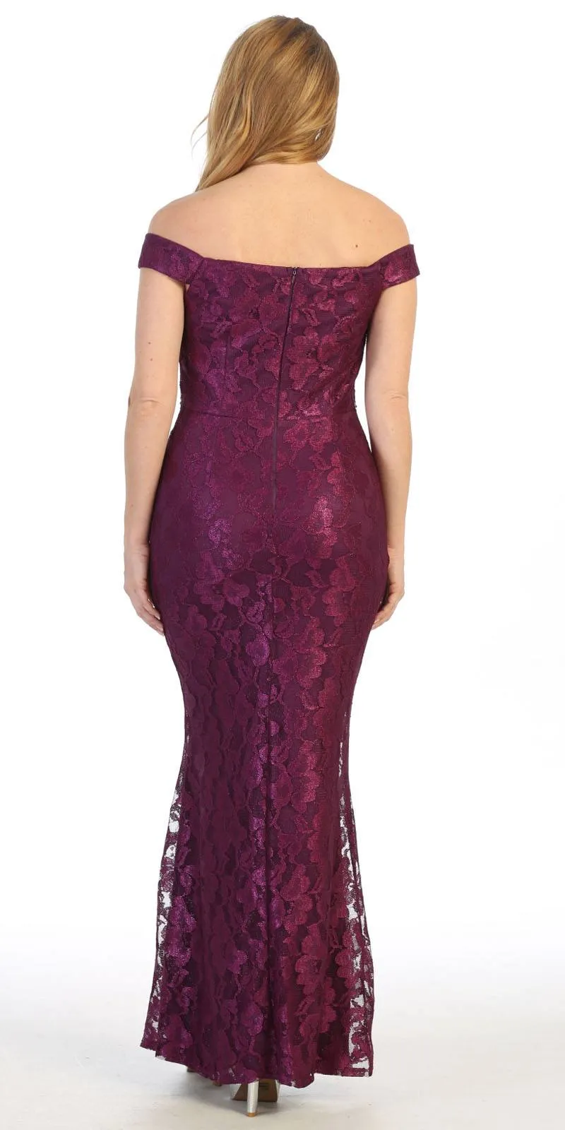 Celavie 6409 Off-Shoulder Lace Mermaid Long Dress