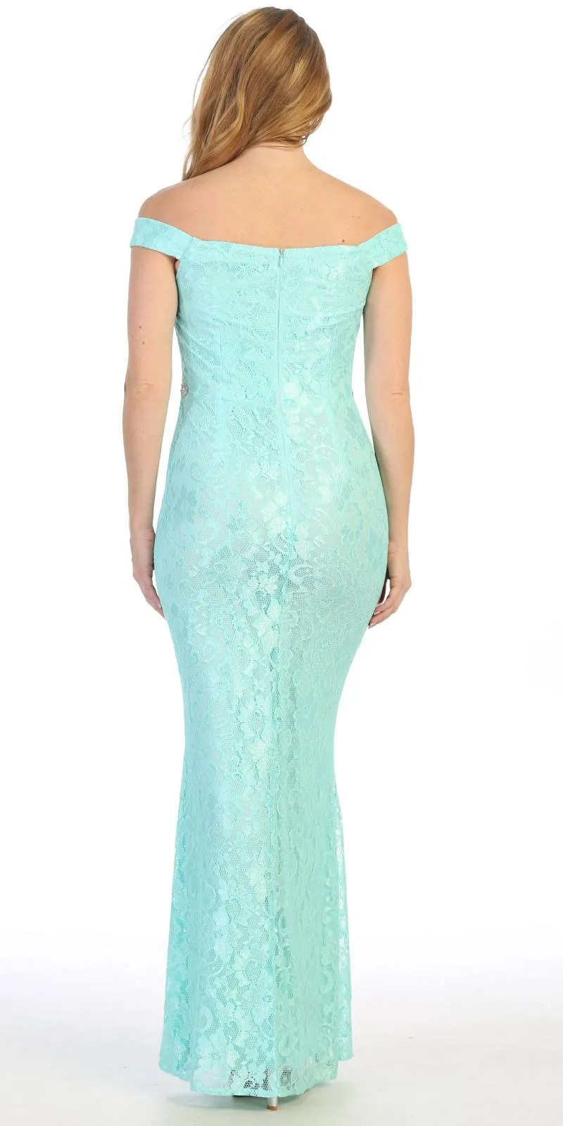 Celavie 6409 Off-Shoulder Lace Mermaid Long Dress