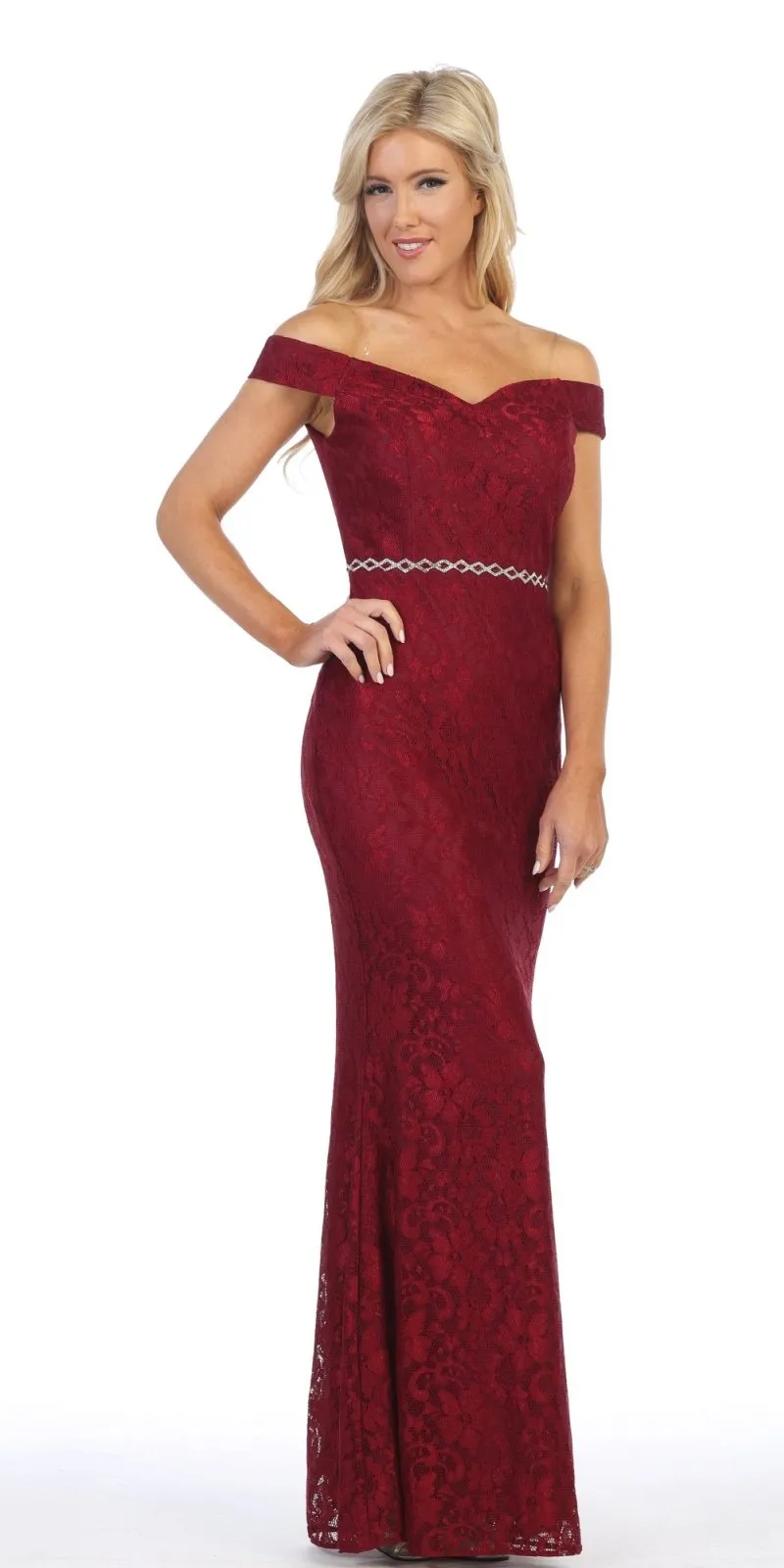 Celavie 6409 Off-Shoulder Lace Mermaid Long Dress