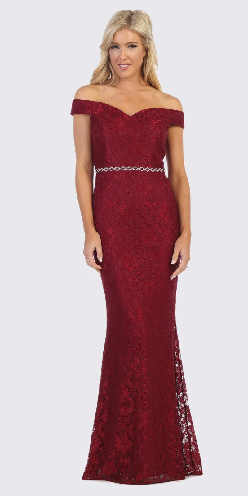 Celavie 6409 Off-Shoulder Lace Mermaid Long Dress