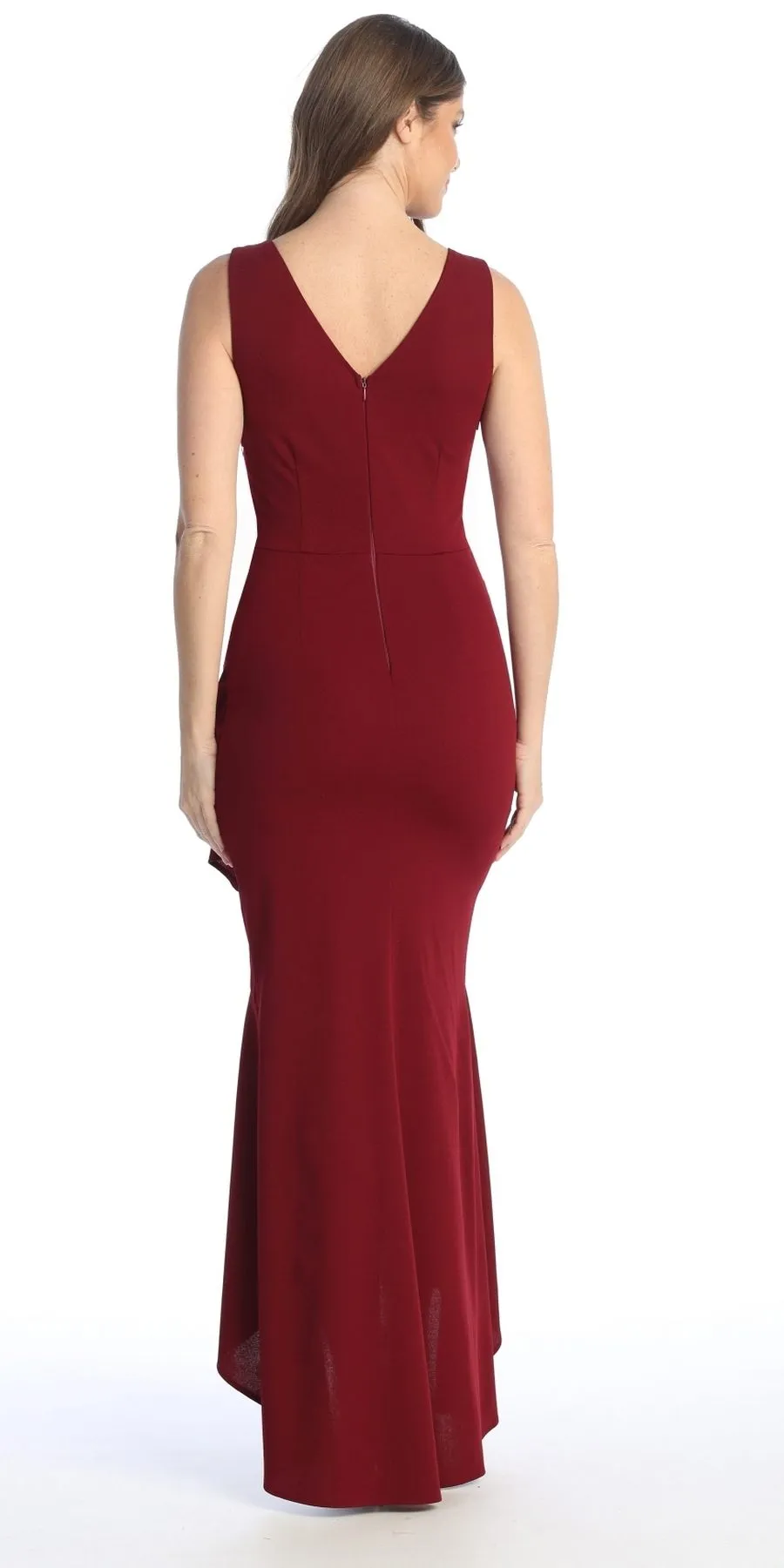 Celavie 6554-L Long Fitted Sleeveless Dress Ruffled Slit